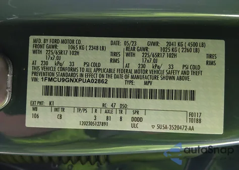 2023 Ford Escape Active из США, поврежденный, VIN 1FMCU9GNXPUA02862